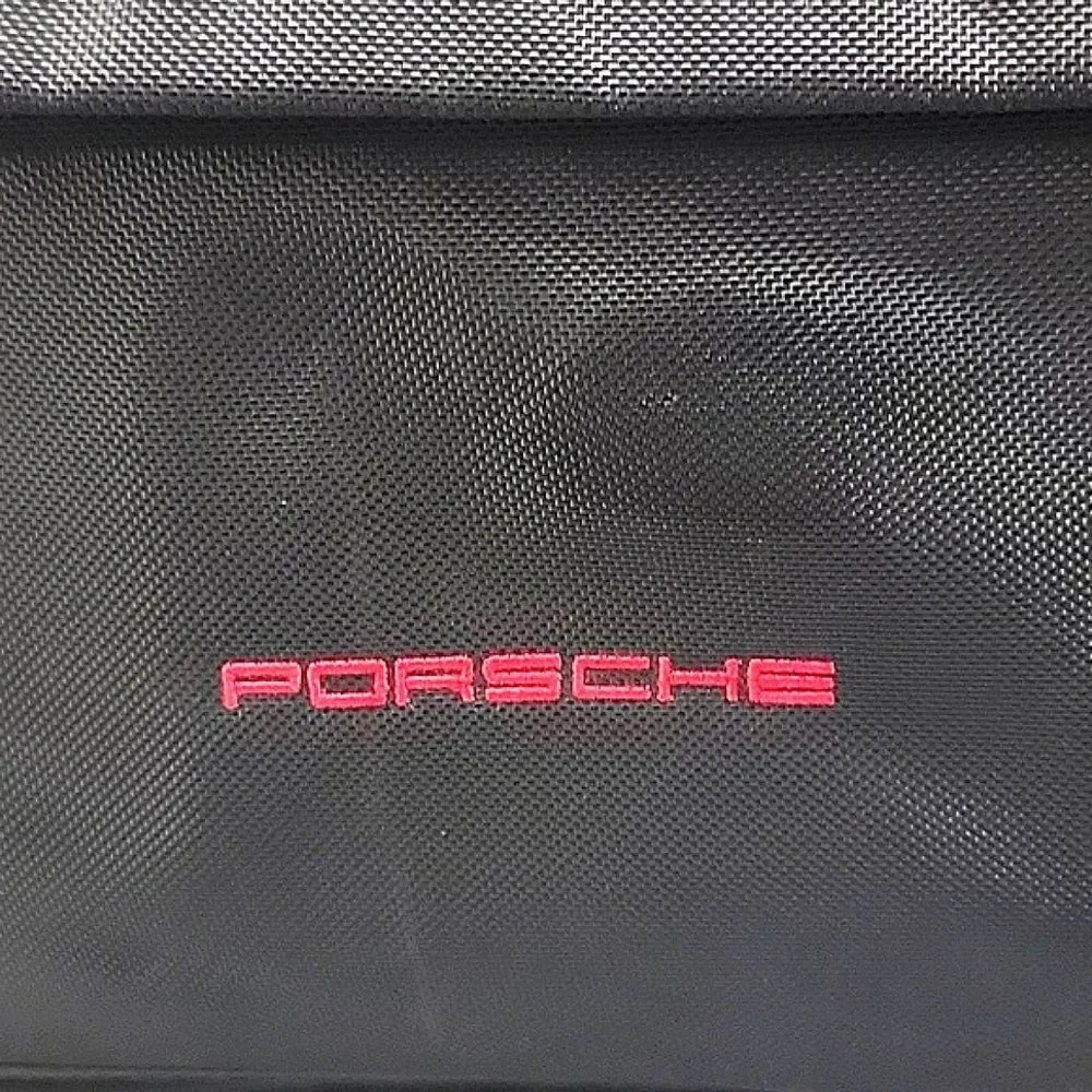 Porsche Rare Briefcase Office Sport Laptop Bag - Black Nylon, Leather Trim
